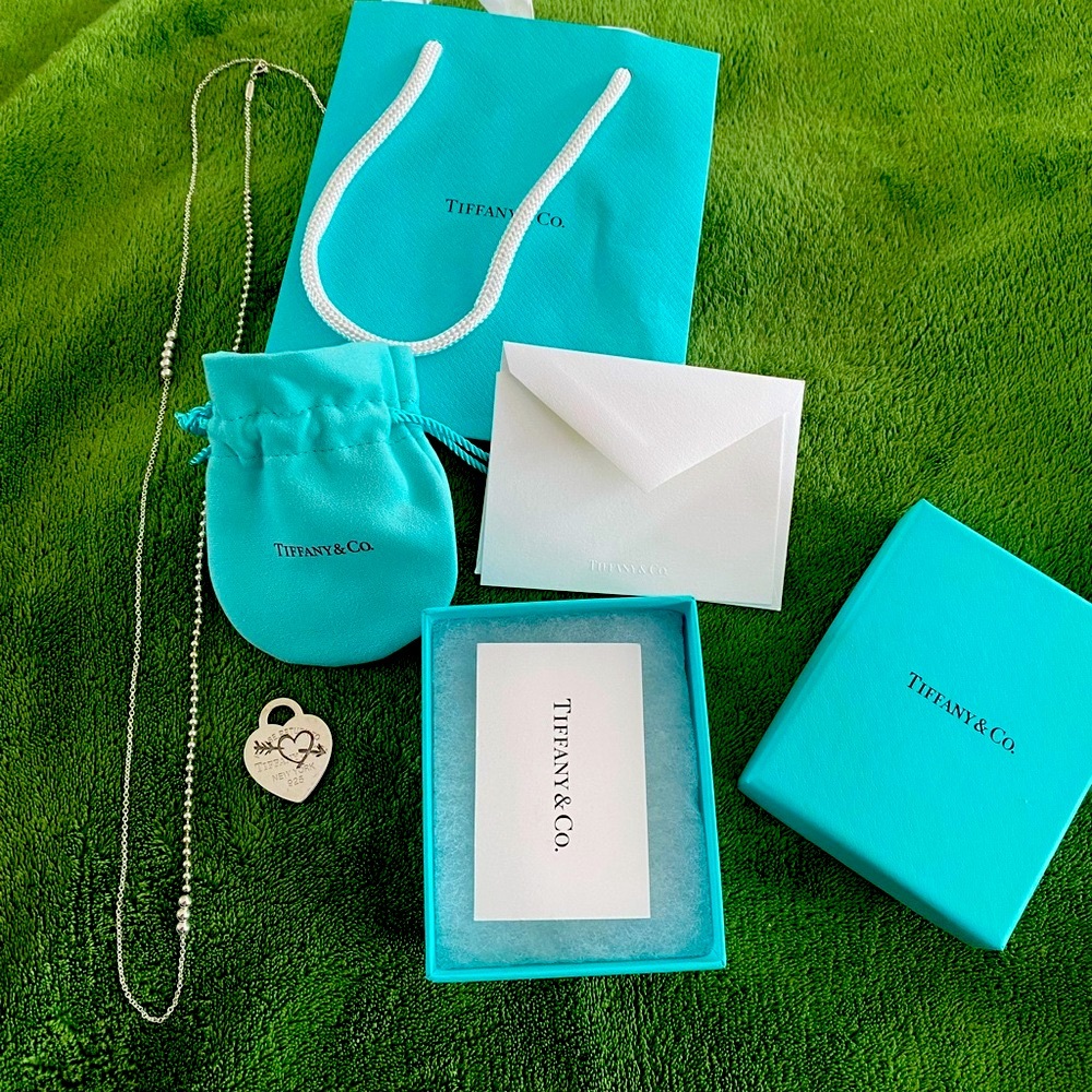 NWOT Tiffany & Co Mixed Bead Adjustable 28" - 30" Necklace & Heart Pendant 925